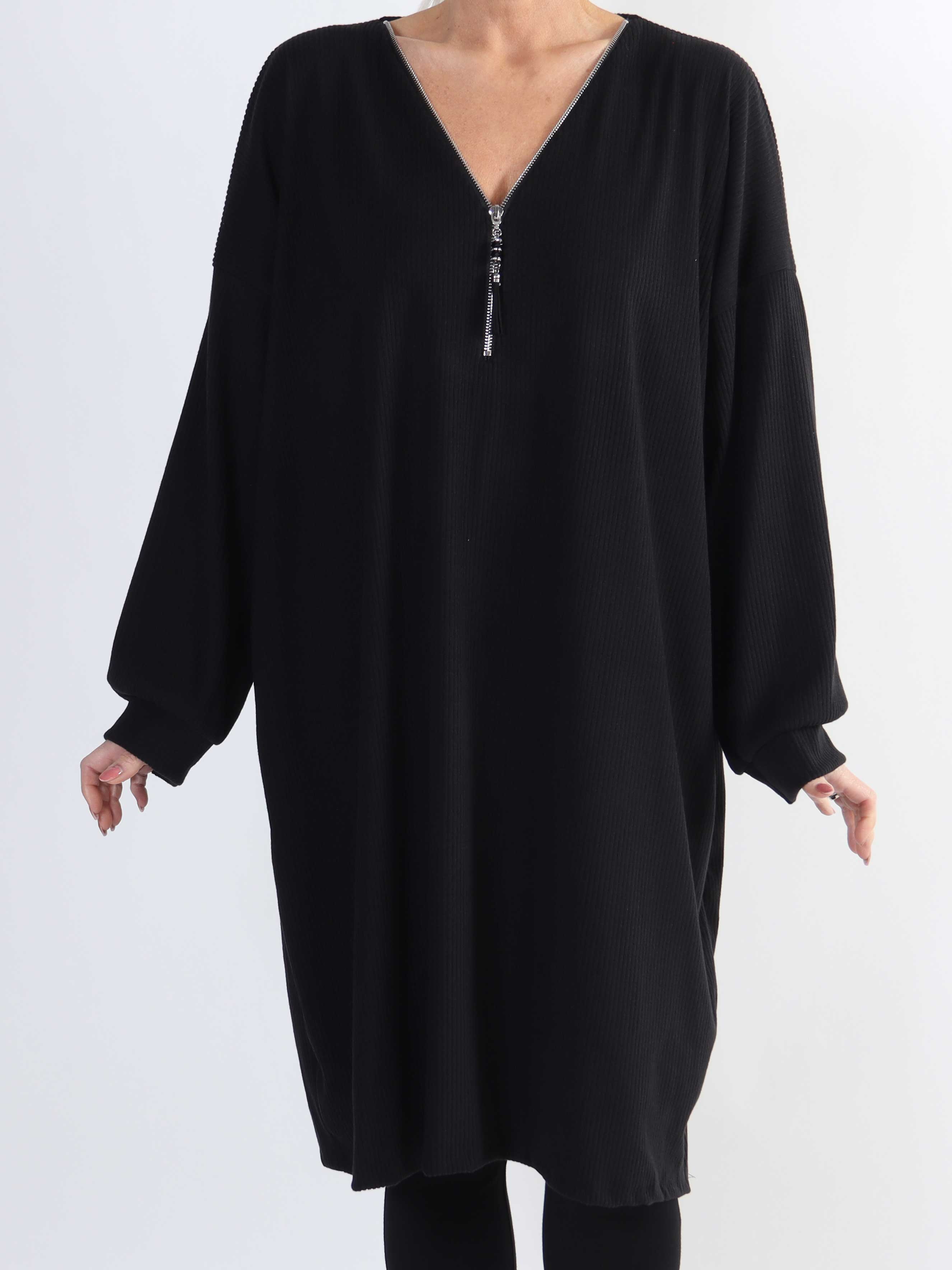 Liana - Mjuk plus size-klänning i ribb med dragkedja